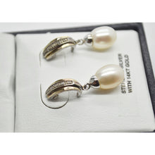 Load image into Gallery viewer, Sterling Silver Earrings 14K Gold, Diamond And Half Drill Pearl
