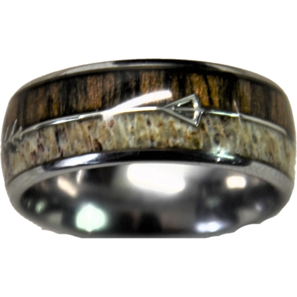 Three Keys Tungsten Ring with Wood Two Arrows Inlay 8