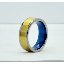Load image into Gallery viewer, Tungsten Unisex Wedding Band 8mm Blue 18k Yellow Gold with Beveled Edge Size 10.5-Jewelry-Sale-Liquidation Nation
