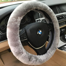 Load image into Gallery viewer, ANDALUS 15&quot; Gray Car Steering Wheel Cover Fluffy Sheepskin Wool Universal
