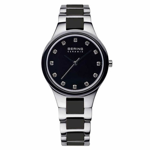 BERING Ladies' Slim Watch/ Black Dial with Ceramic & Swarovski Indexes
