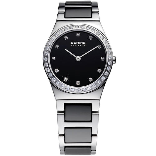BERING Women's Ceramic Swarovski Watch Silver/Black