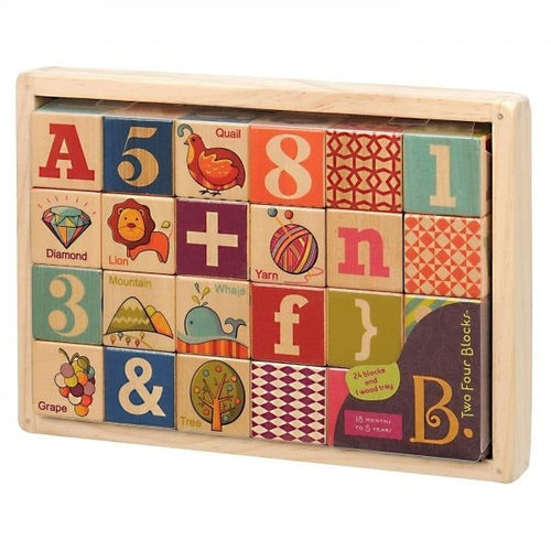 B. Two Four Wooden Blocks in Wooden Tray