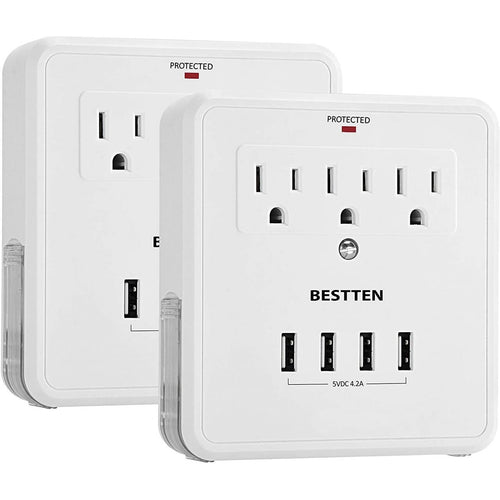 Bestten 2 Pack Wall Outlet Surge Protector with Dual Charging Ports