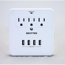 Load image into Gallery viewer, Bestten Wall Mount Surge Protector with 4 USB and 3 Electrical Outlets
