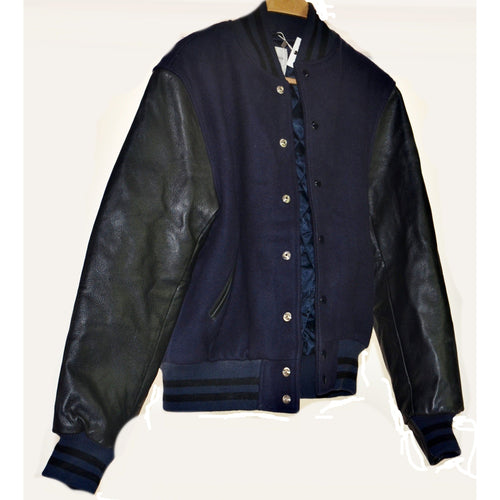 Billy Reid Men's 'Finn' Suede Bomber with Leather Sleeves Small Navy/Black