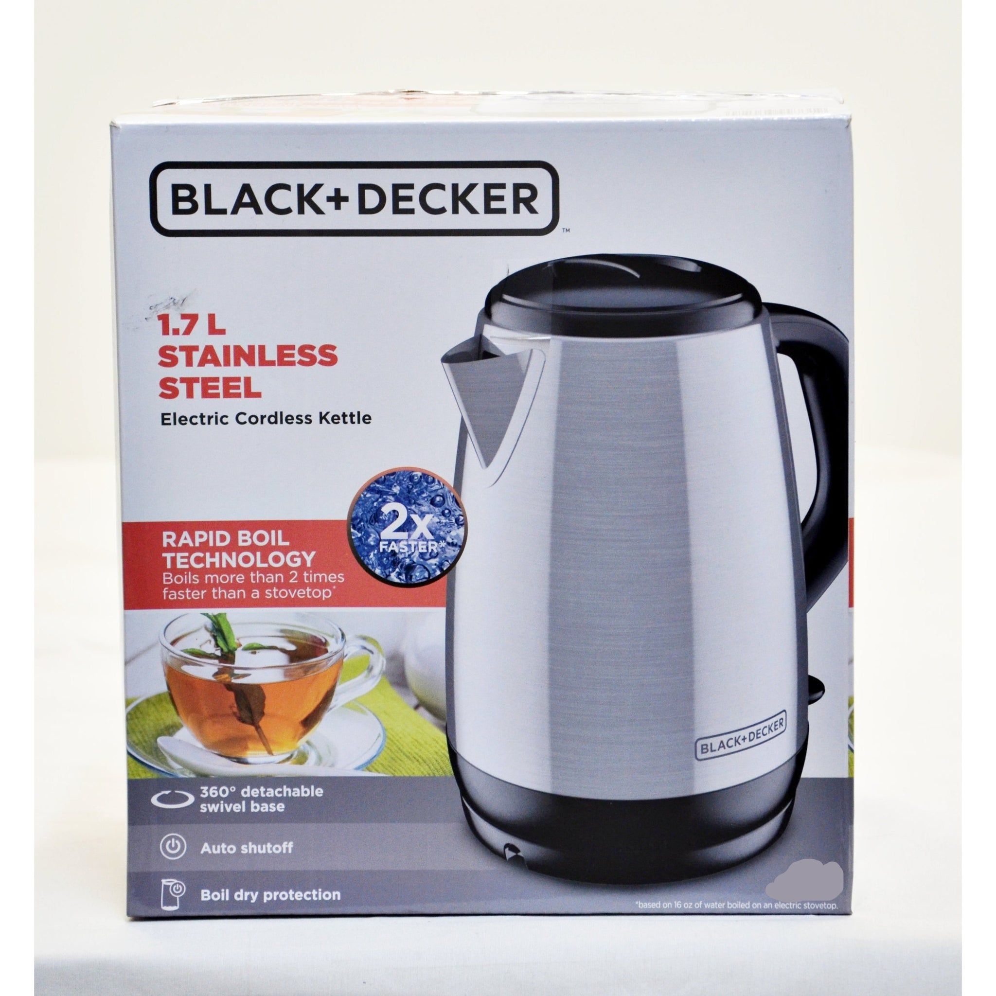 Black + Decker Electric Cordless Kettle 1.7L Stainless Steel
