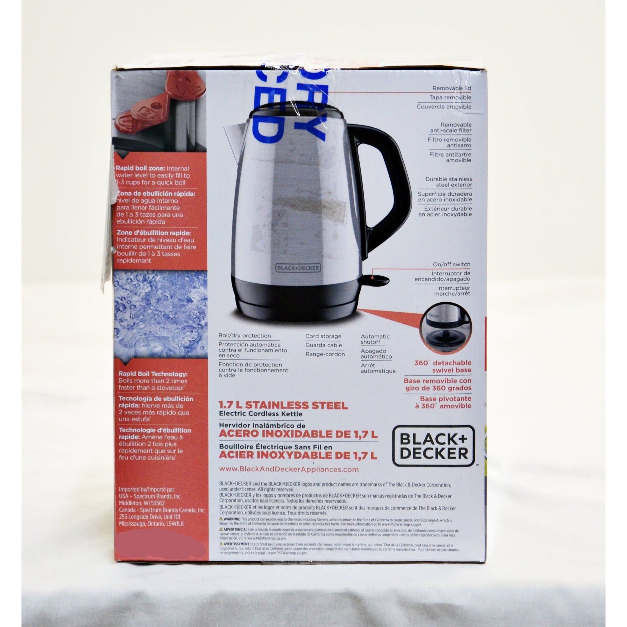 Black + Decker Electric Cordless Kettle 1.7L Stainless Steel