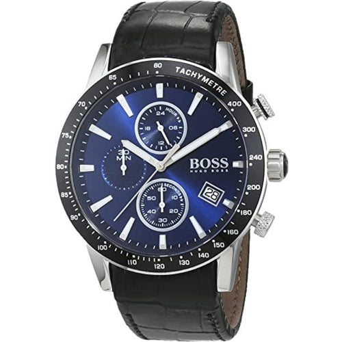 Boss Men's Chronograph Watch, RAFALE 1513391/ Blue Dial with Black Leather Band