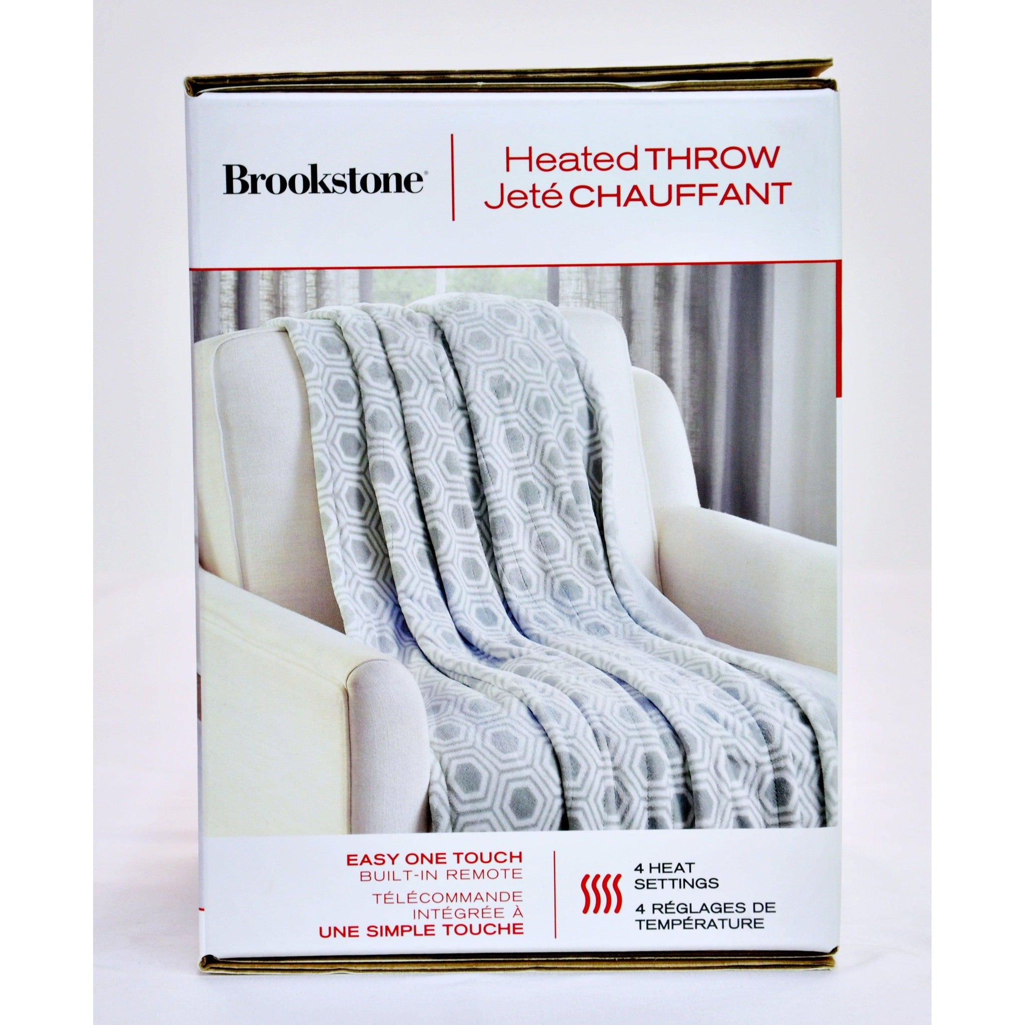 Brookstone Electric Heated Throw 60 in Grey with white hexagons