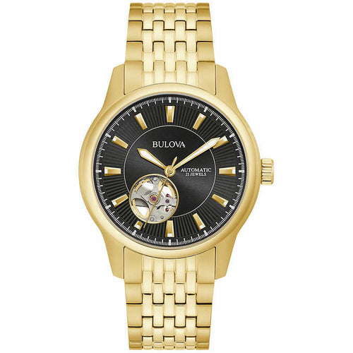Bulova Men's Black Dial Automatic Watch Gold Tone