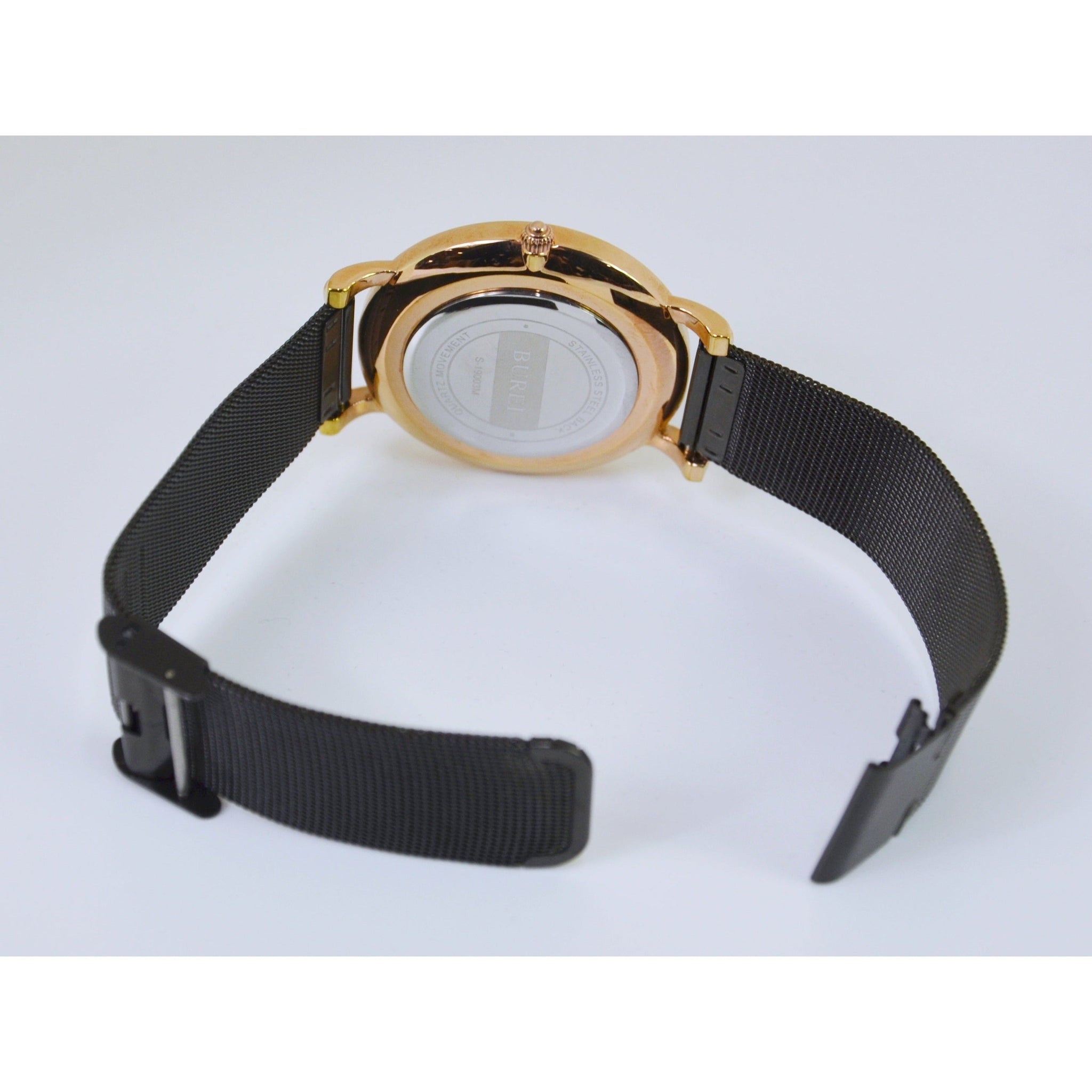 Burei Men's Wrist Watch with Stainless Steel Mesh Band Black and