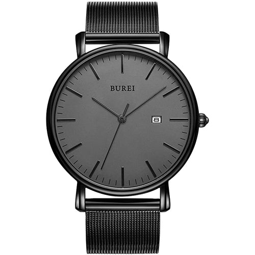 Burei Men's Wrist Watch with Stainless Steel Mesh Band Black