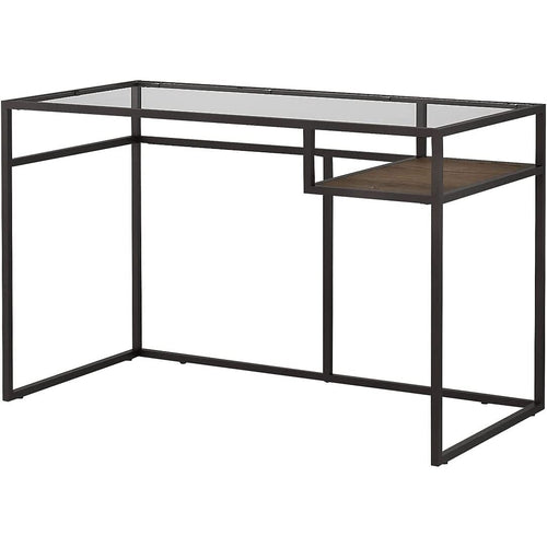 Bush Furniture Anthropology 48W Glass Top Writing Desk with Shelf - Rustic Brown