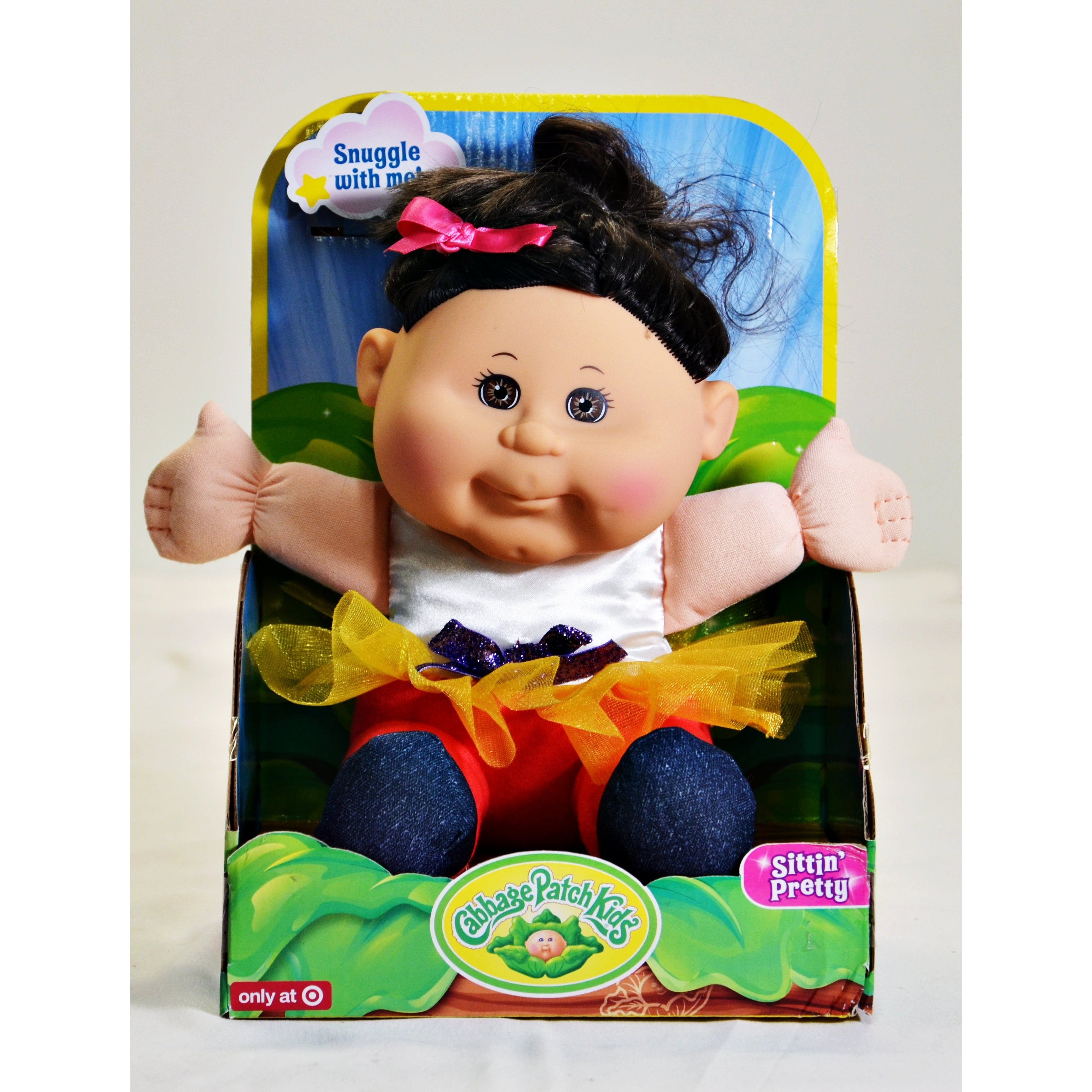 Cabbage Patch Sitting Pretty Doll Brunette Pink Bow Pony 3 ...