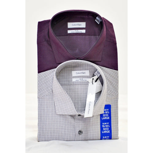 Calvin Klein Men's Slim Fit Dress Shirt Purple Check, Purple 2Pk -Large