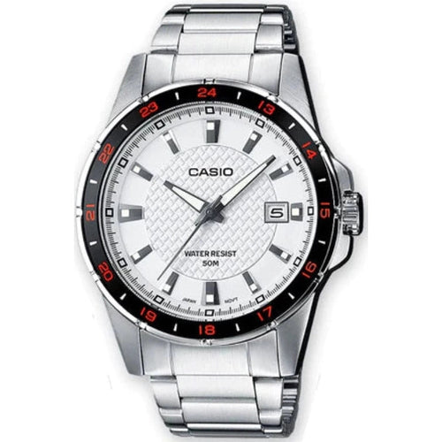 Casio Mens Watch w/ Luminous Hands, Day Window - Stainless Steel/Japanese Quartz