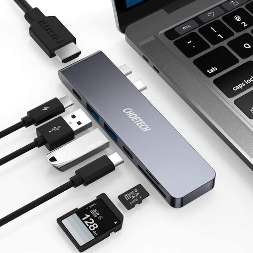 Choetech 7-in-1 MacBook Pro USB C Hub with 4K HDMI, 2 USB 3.0, 100W USB C Power Delivery