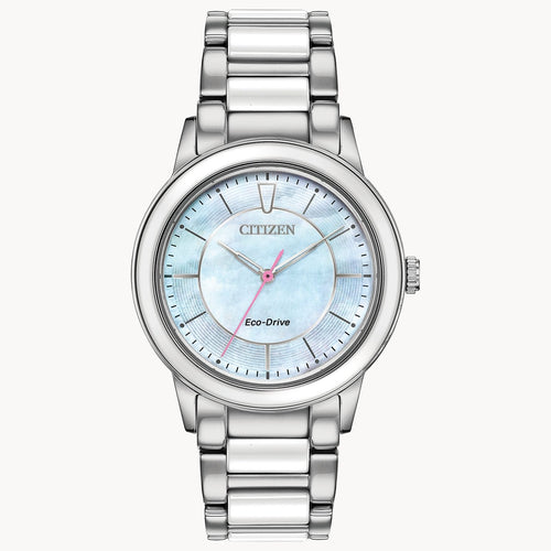 Citizen Eco-Drive Chandler Women's SS & Ceramic Watch - Silver & White