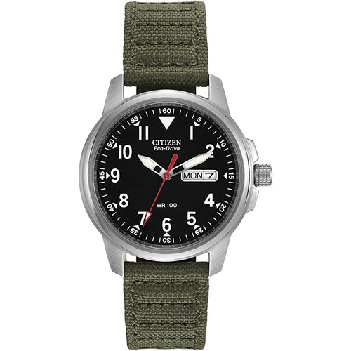 Citizen Men's Eco-Drive Watch with Date & Time/ Green Band & Stainless Steel Case