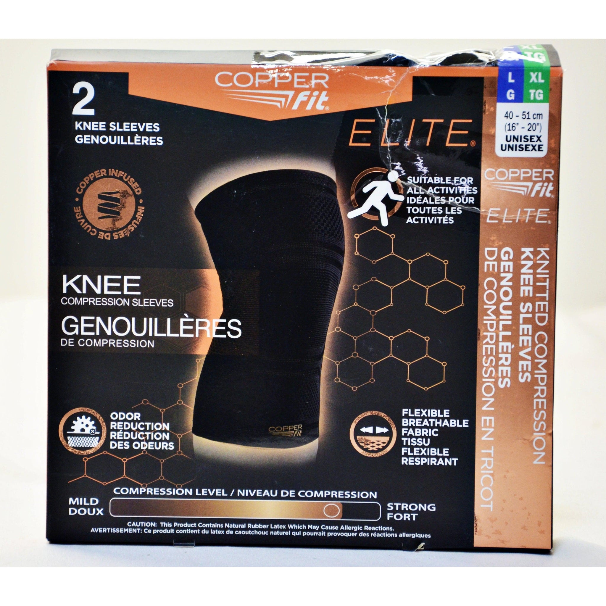 Copper Fit Elite Copper Infused Flexible Knee Compression Sleeve  Large/Extra Large 16-20 Black for All Activities Odor Reducing Unisex