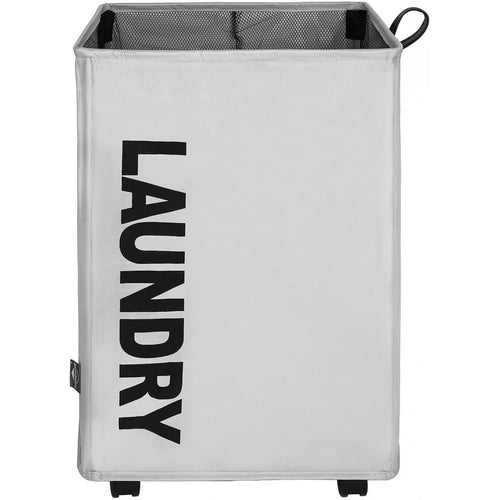 DOKEHOM Collapsible Fabric Laundry Basket with Leather Handle and Wheels