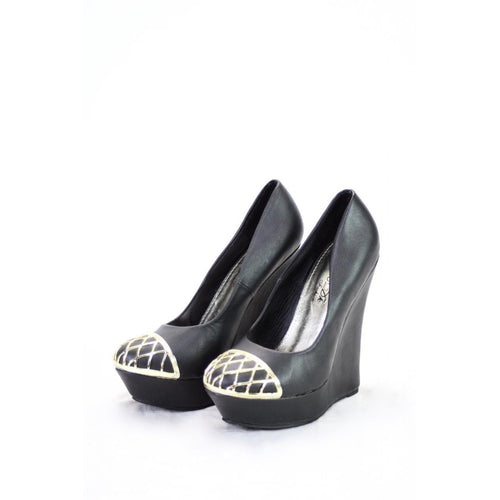 DbDk Fashion Black and Gold Closed Toe Platform High Heel Size 6.5