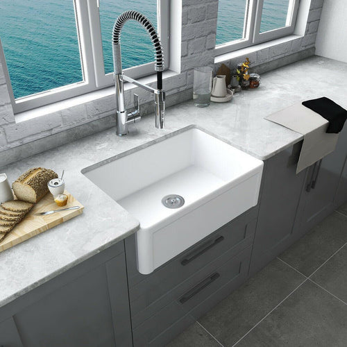 DeerValley Farmhouse Apron Front Kitchen Sink Ceramic White