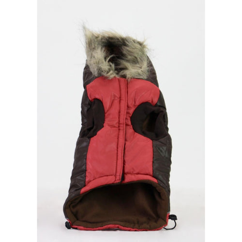 Dog Faux fur hood Vest - Red/Brown Small/Medium