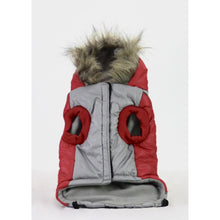 Load image into Gallery viewer, Dog Faux fur hood Vest - Red/Grey Small/Medium
