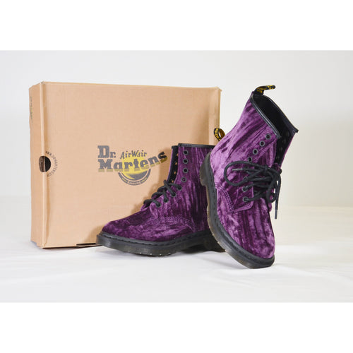 Dr. Martens Castel Crushed Velvet Boots - Purple - 5L