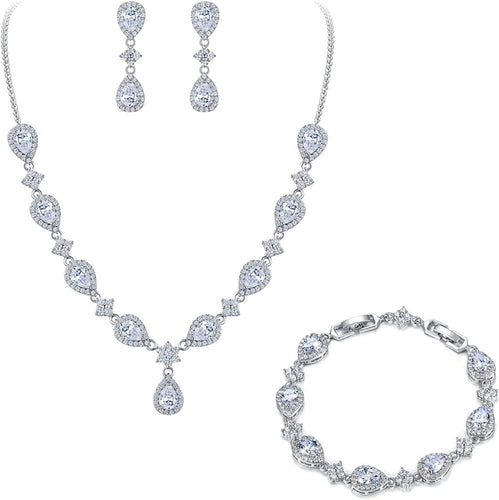 EleQueen Bridal Inspired Teardrop Necklace Set