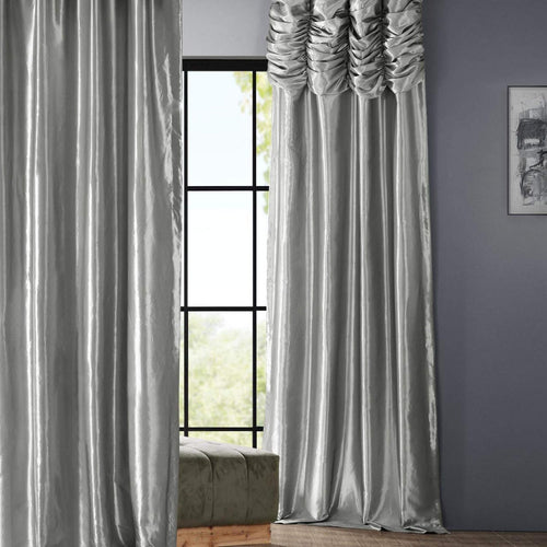 Exclusive Fabric Ruched Faux Solid Taffeta Curtain Panel 120'' Platinum