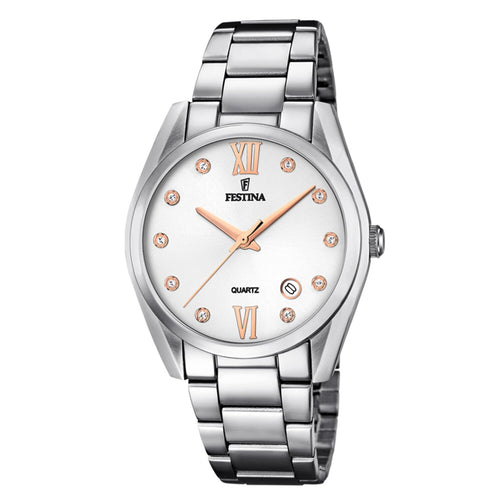 Festina Watch Stainless Steel Band and Face with Diamond Accents