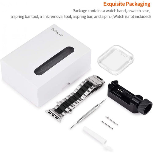 Fullmosa Compatible Apple Watch Silver/ Black 42mm Watch Band