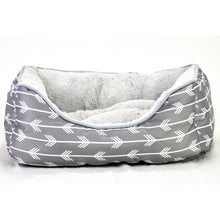 Load image into Gallery viewer, Grey Arrow Print Pet Bed with Reversible Cushion
