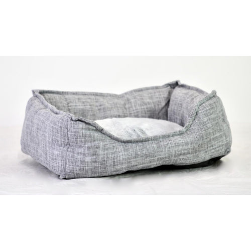 Grey Crosshatch Pet Bed with Reversible Cushion