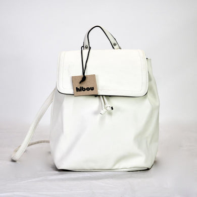 Hibou Cream Leather Drawstring Folk Backpack
