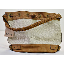 Load image into Gallery viewer, Hibou Drawstring Faux Leather Weaved Tote Bag - Cream and Tan
