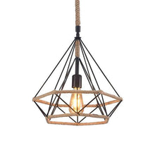 Load image into Gallery viewer, Industrial Hemp Rope Iron Wire Diamond Cage Hanging Light 15&quot;
