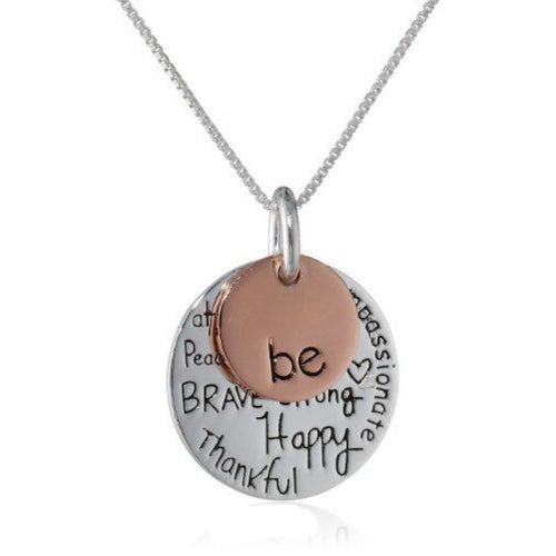Inspirational Pendant Two Charm Graffiti Necklace Silver, Rose Gold