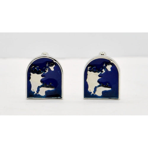 KONOV 2pcs Rhodium Plated Men's World Map Shirt Cufflinks, Wedding, Blue Silver, 1 Pair