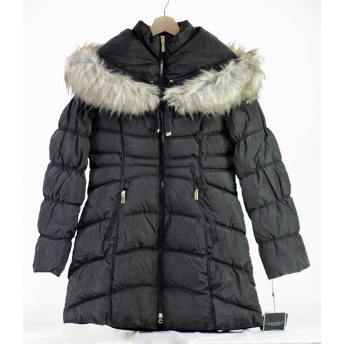 Laundry by Shelli Segal Faux Fur Trim Hooded Puffer Coat Black M