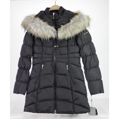Laundry by Shelli Segal Faux Fur Trim Hooded Puffer Coat Black XS