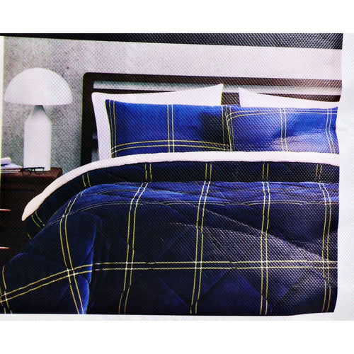 London Fog 3-piece Comforter Set Double Blue White Stripe