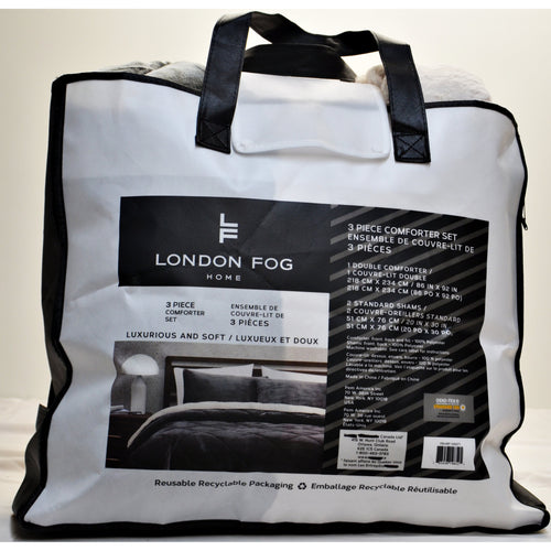 London Fog 3-piece Comforter Set Double Dark Grey