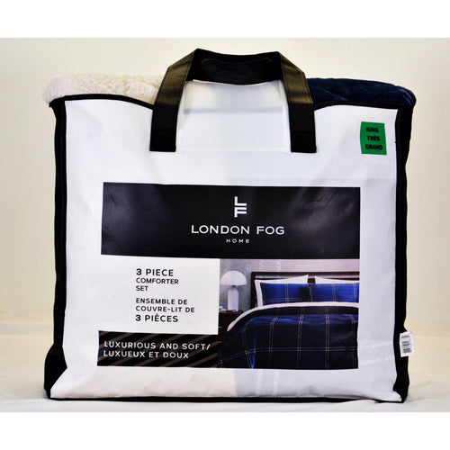 London Fog 3-piece Comforter Set King Blue White Stripe