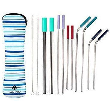Manna Stainless-Steel Reusable Straw & Cleaning Brush Set 13 pcs