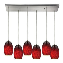 Load image into Gallery viewer, Maui 6 Light Satin Nickel 30&quot; Pendant Ceiling Light in Firebrick Glass
