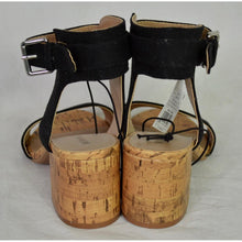 Load image into Gallery viewer, Merona Talia Women&#39;s Quarter Strap Cork Heel Sandals Black 5.5
